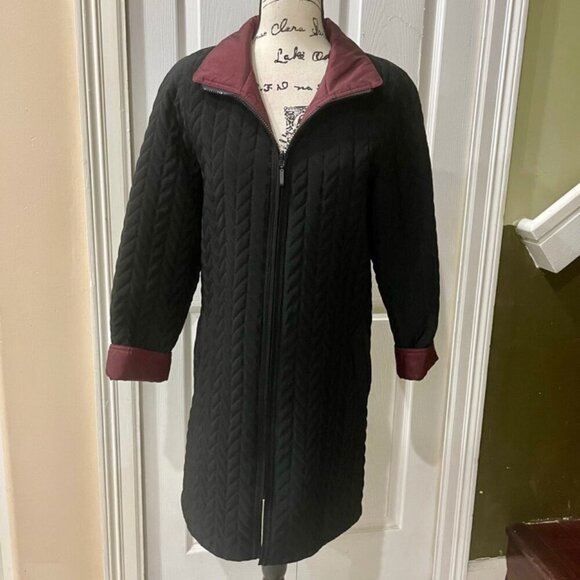 VTG REVERSIBLE QUILTED COAT WINDBREAKER JACKET FULL ZIP BLACK/BURGUNDY SIZE XS - Picture 2 of 16